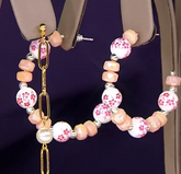 True Lovelies Floral Printed Ceramic Bead Pink/Silver Hoop Earrings